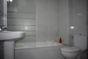 桑亨霍Hotel VIDA Xunca Blanca的浴室配有卫生间、盥洗盆和浴缸。
