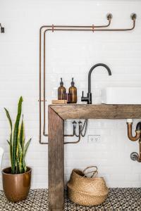 穆伦宾比Blackbird Luxury Accommodation的浴室设有水槽和植物台面
