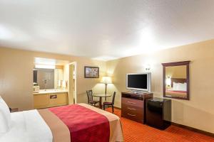 麦卡莱斯特麦卡莱斯特生态酒店的配有一张床和一台平面电视的酒店客房