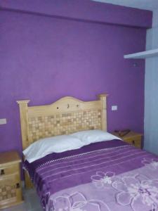 比亚埃尔莫萨Altabrisa Departamento 2 habitaciones的紫色卧室,配有一张紫色墙壁床