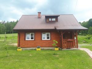 RopienkaDomek Gajowego的一座带屋顶的小木房子