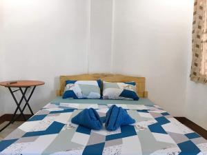 安达Za Priscila Tourist Inn的一张床上有蓝色枕头的睡床