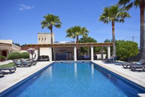 阿尔库迪亚Villa Catalina Polit的一个带椅子的游泳池,棕榈树