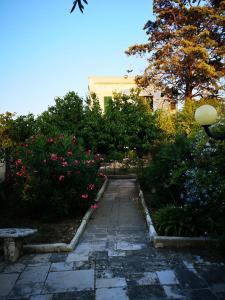 焦维纳佐B&B villa Maria的花卉园和建筑中的石头人行道