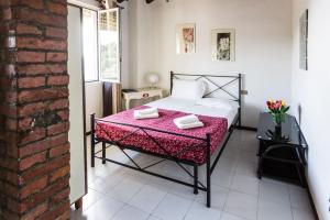 卡斯泰尔诺沃马格拉Fattoria Cristina - Fenice的一间卧室配有一张带粉色毯子的床