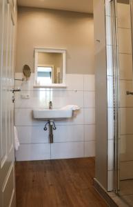 伯格奥夫费马恩Stadt Apartments Burg Fehmarn的一间带水槽和镜子的浴室