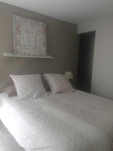 塞雷斯特Chez Adeline的一间卧室配有带白色床单和枕头的床。