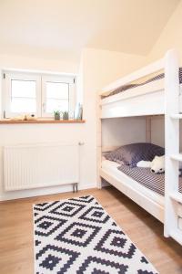 特劳恩施泰因Fewo-TS / Das Loft zum Wohlfühlen的一间卧室配有双层床和地毯。