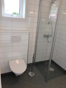 勒尔达尔Saltvold leilighet nr1的一间带卫生间和淋浴的浴室