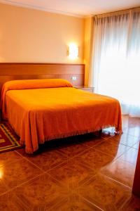 奥伦塞马布酒店的一间卧室配有一张带橙色毯子的床