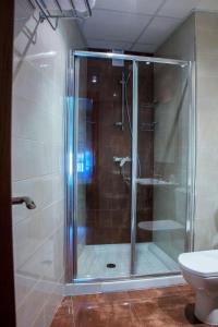 奥伦塞马布酒店的一间带卫生间的浴室内的玻璃淋浴间