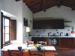 卡斯特利纳-因基安蒂Agriturismo Piemaggino的带桌椅的厨房和带吧台的厨房
