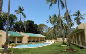 邦劳Coco Cabana Apartelle的一个带游泳池和棕榈树的度假村