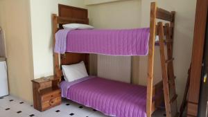 卡拉米锡Studios Ermis的配有紫色床单的客房内的两张双层床
