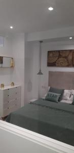 马拉加EVE Malagueta的一间卧室配有绿色的床和梳妆台