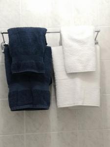 圣奥斯特尔拱门住宿加早餐酒店的浴室毛巾架上的三条毛巾