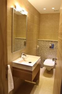 埃赫登Mist Hotel & Spa的一间带水槽、卫生间和镜子的浴室