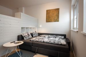 格拉茨纽堡伽斯城市公寓的带沙发和桌子的小客厅