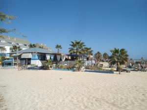 圣玛丽亚Nautilus Aparthotel的海滩上拥有一座建筑和棕榈树