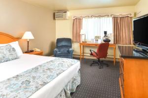 索尔万斯文司格德小屋 - 美国最佳价值套房酒店的配有一张床和一张书桌的酒店客房