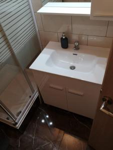 SavarApartmani Zdenka Savar-Maslina的浴室设有白色水槽和镜子