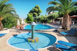 克里皮吉Hotel Paradise的棕榈树泳池中央的喷泉