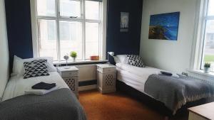 雷克雅未克Refurinn Reykjavik Guesthouse的一间卧室设有两张床和窗户。