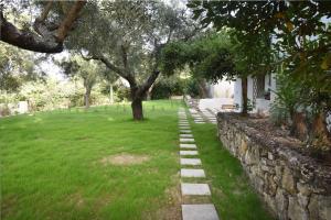凯里翁Olivella Villas by Vatos的通往树庭院的石头小径