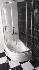 卡拉马塔Elia & Thalassa的带淋浴的浴室,带玻璃门