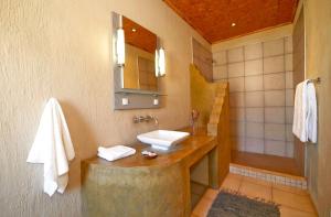 索利泰尔Solitaire Mountain Lodge的一间带水槽和镜子的浴室