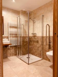 拉斯赫勒里亚斯Casa Lixa Hotel Rural Albergue的带淋浴、卫生间和盥洗盆的浴室