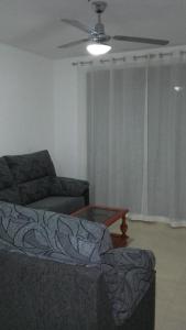 阿瓜杜尔塞Apartamento 3 Hab. en el Parador的带沙发和吊扇的客厅