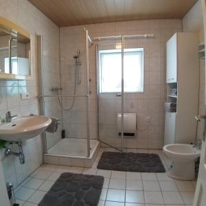 Pinsdorf乡村度假屋 - 蒙登涅的带淋浴和盥洗盆的浴室