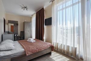 敖德萨Arnautskiy Hotel的一间卧室设有一张床和一个大窗户
