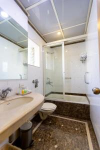 孟买花园酒店的一间带水槽、卫生间和淋浴的浴室