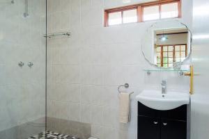Henburg ParkGlen Ormond Country House的一间带水槽和玻璃淋浴的浴室