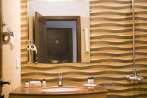 拉合尔城景酒店及餐厅的一间带水槽和大镜子的浴室
