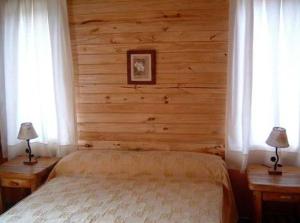 圣卡洛斯-德巴里洛切恩尔科拉宗德尔博斯克山林小屋的一间卧室配有一张木墙床和两个窗户