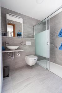 加的斯Apartamento Loft Sopranis的带淋浴、卫生间和盥洗盆的浴室