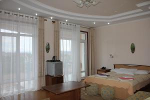 乔尔蓬阿塔特里科尼酒店的一间卧室配有一张床、一张桌子和一台电视。
