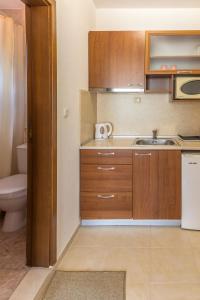 圣弗拉斯格纳达酒店的一个带木制橱柜和水槽的小厨房