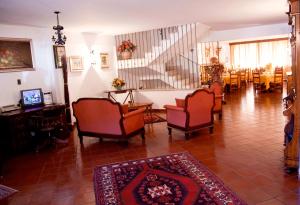 佩斯卡塞罗利布加内夫酒店的客厅配有椅子、桌子和沙发