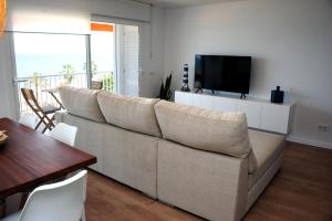 卡内·德·玛尔Apartamento frente al mar的客厅配有大沙发和电视