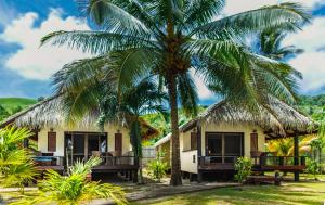 阿鲁坦加琼崖海棠海滩酒店的前面有棕榈树的房子