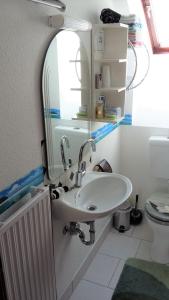 纽伦堡Zwei ruhige, private Gästezimmer nahe U-Bahn的一间带水槽和镜子的浴室
