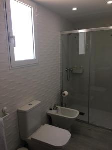 巴里亚纳Casa Ferrada的浴室配有卫生间、淋浴和盥洗盆。