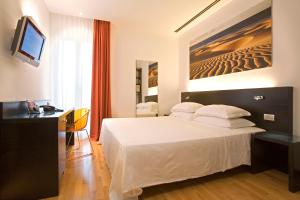 里米尼卡德国际酒店的酒店客房配有一张床、一张书桌和一台电视。