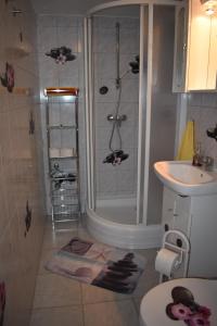 扎马迪Veronica nyaralóház的带淋浴和盥洗盆的浴室