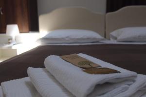 雷诺河畔卡萨莱基奥Time Out ApartHotel的酒店客房的床铺上备有毛巾