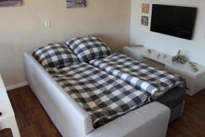 比苏姆Büsum-Strandperle的客厅里配有一张带两个枕头的沙发